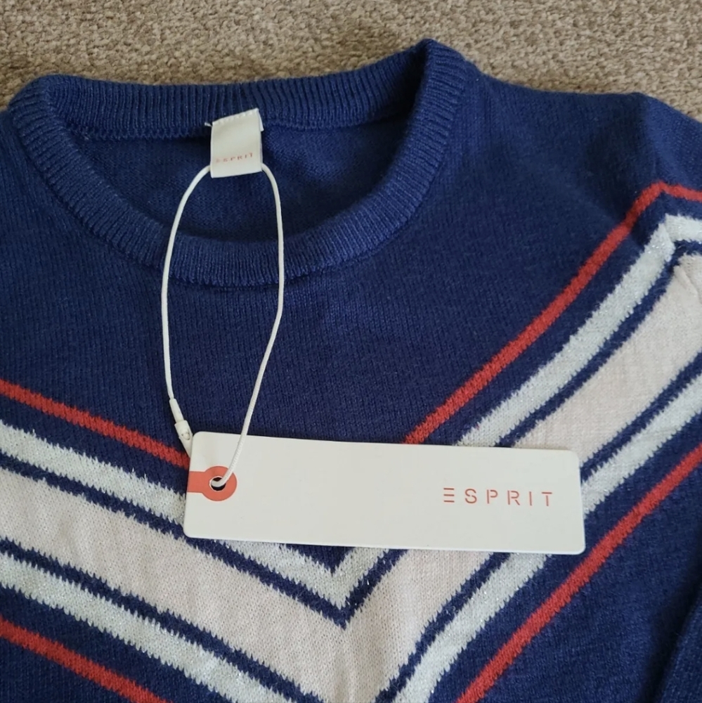 ESPRIT Jumper, Sweater Girls Blue Chevron Print Viscose Blend 6/7 Years NWT - Picture 3 of 5